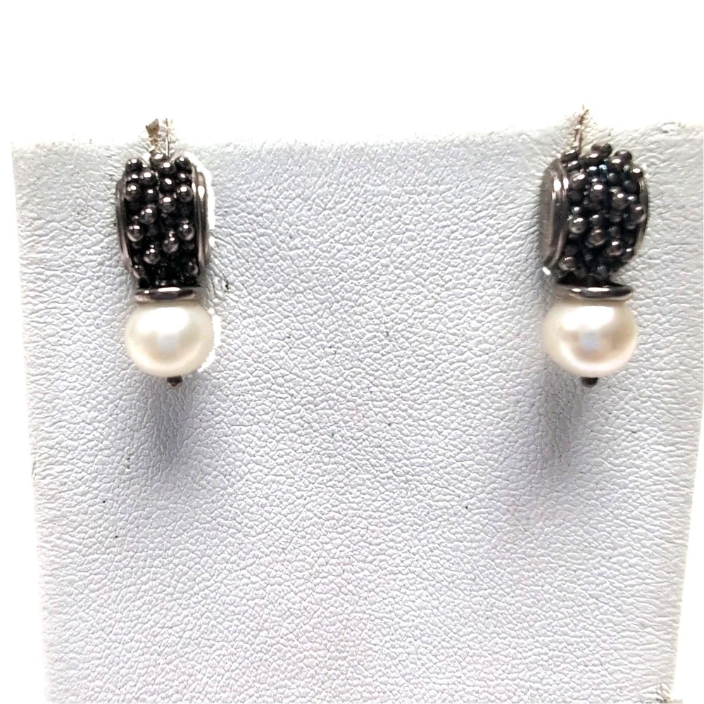 Michael Dawkins Sterling Silver 925 14K Gold Cultured Pearl‎ Granulated Earrings